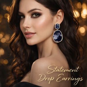 Blue Marble Teardrop Statement Earrings | Rhinestone Drop